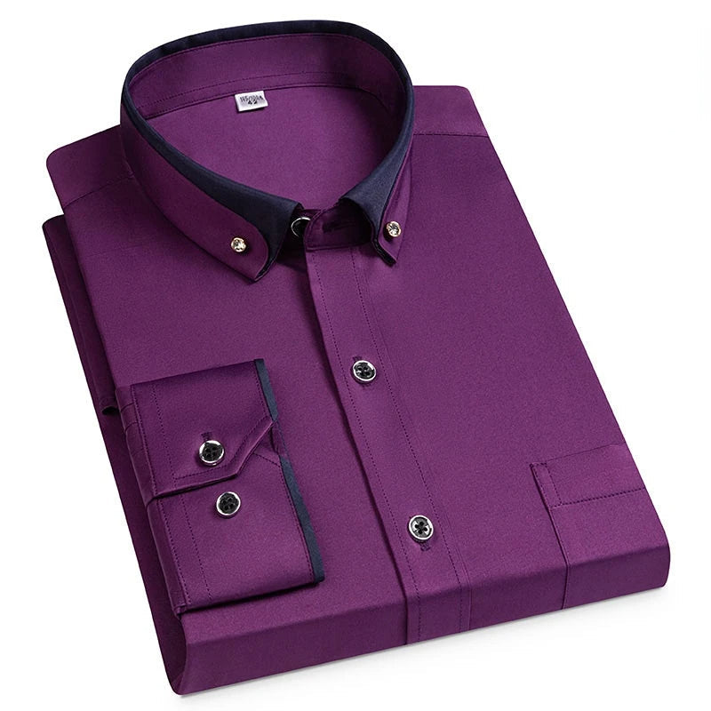 Men’s Stretch Shirt with Stand Collar – Wrinkle-Resistant & Smart Style