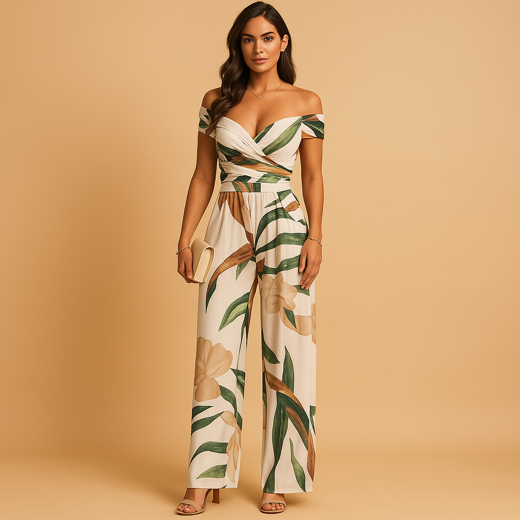 Women’s Off-Shoulder Floral Jumpsuit – Elegant Fit for Special Occasions