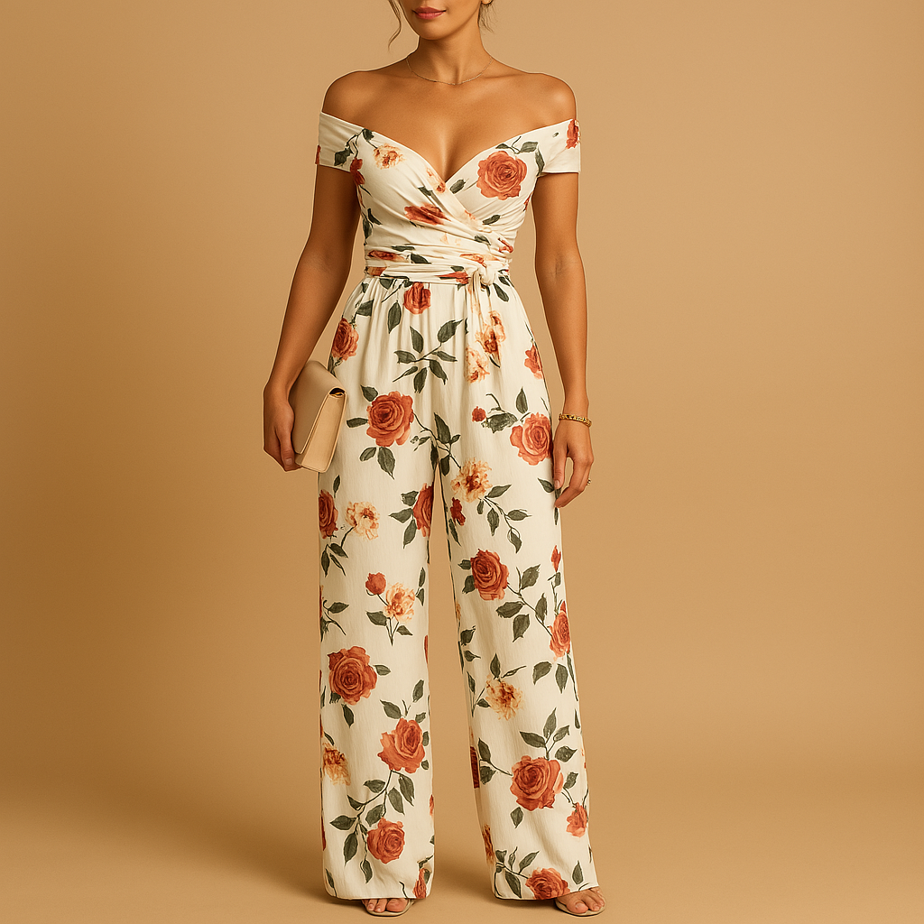 Women’s Off-Shoulder Floral Jumpsuit – Elegant Fit for Special Occasions