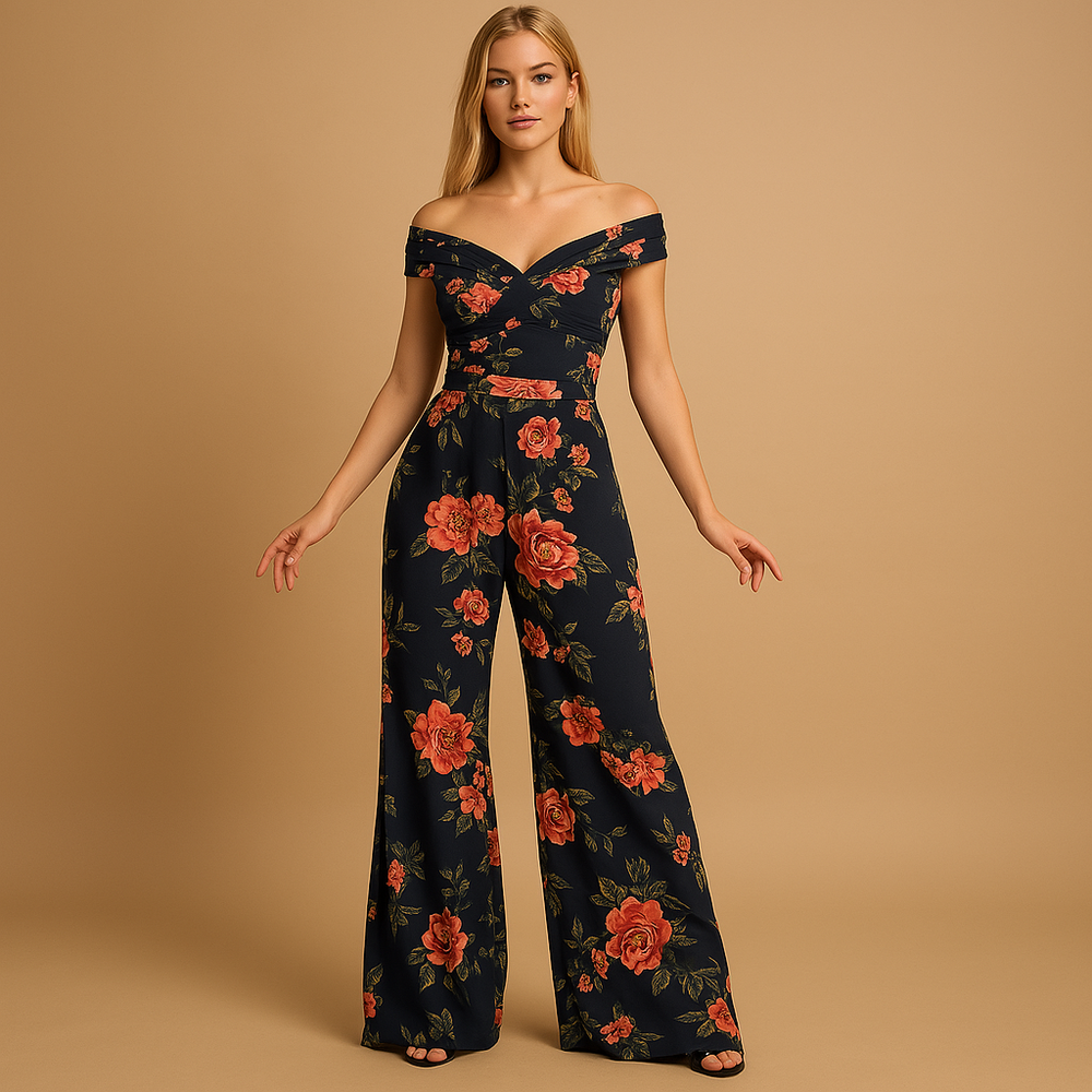 Women’s Off-Shoulder Floral Jumpsuit – Elegant Fit for Special Occasions