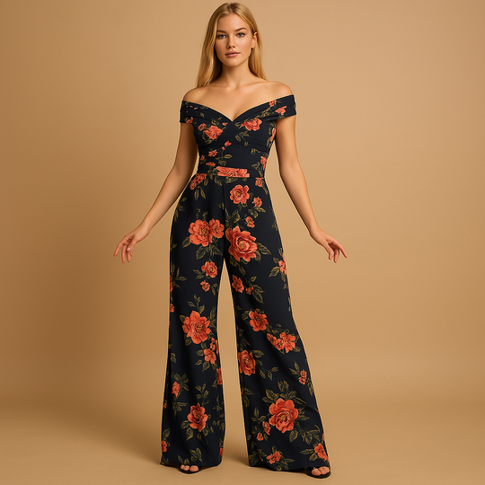 Women’s Off-Shoulder Floral Jumpsuit – Elegant Fit for Special Occasions