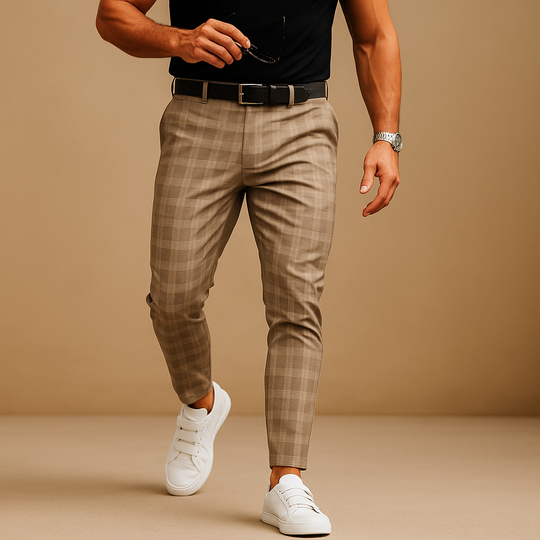 Men’s Plaid Casual Trousers – Relaxed Fit with Timeless Style