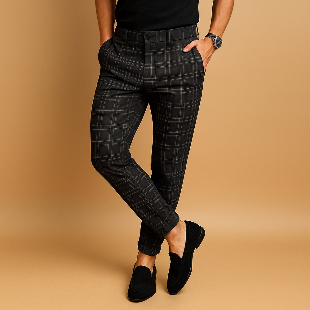 Men’s Plaid Casual Trousers – Relaxed Fit with Timeless Style