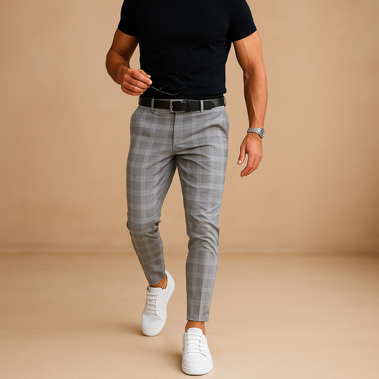 Men’s Plaid Casual Trousers – Relaxed Fit with Timeless Style