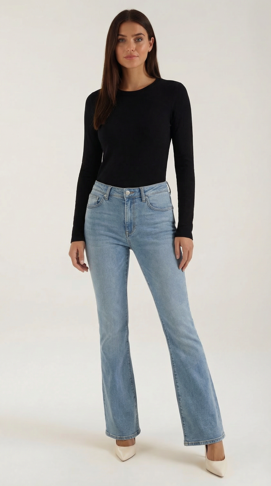Women's Ribbed Long Sleeve Top – Crew Neck, Fitted Everyday Essential