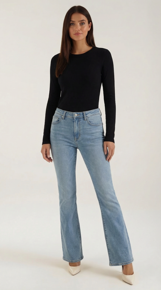 Women's Ribbed Long Sleeve Top – Crew Neck, Fitted Everyday Essential