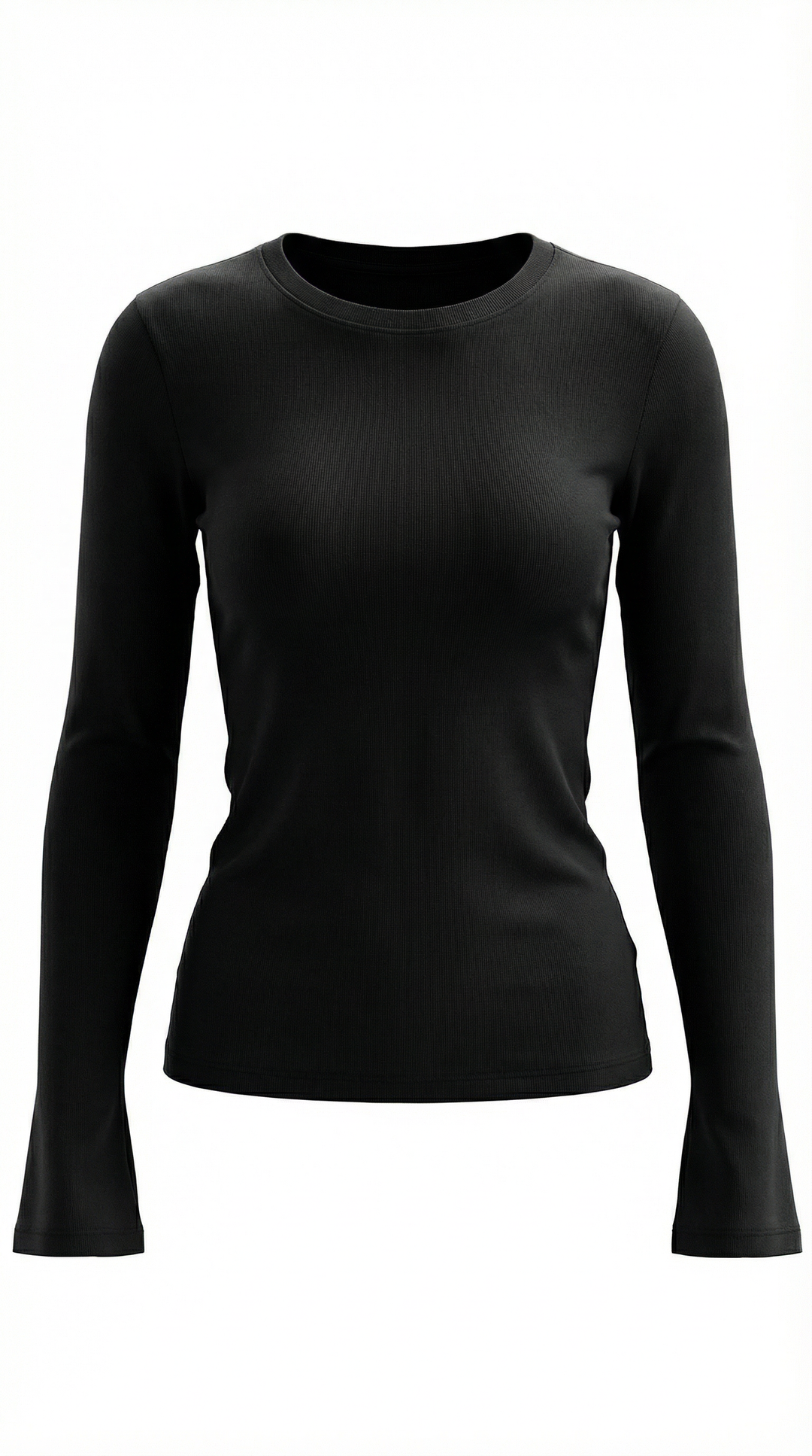 Women's Ribbed Long Sleeve Top – Crew Neck, Fitted Everyday Essential