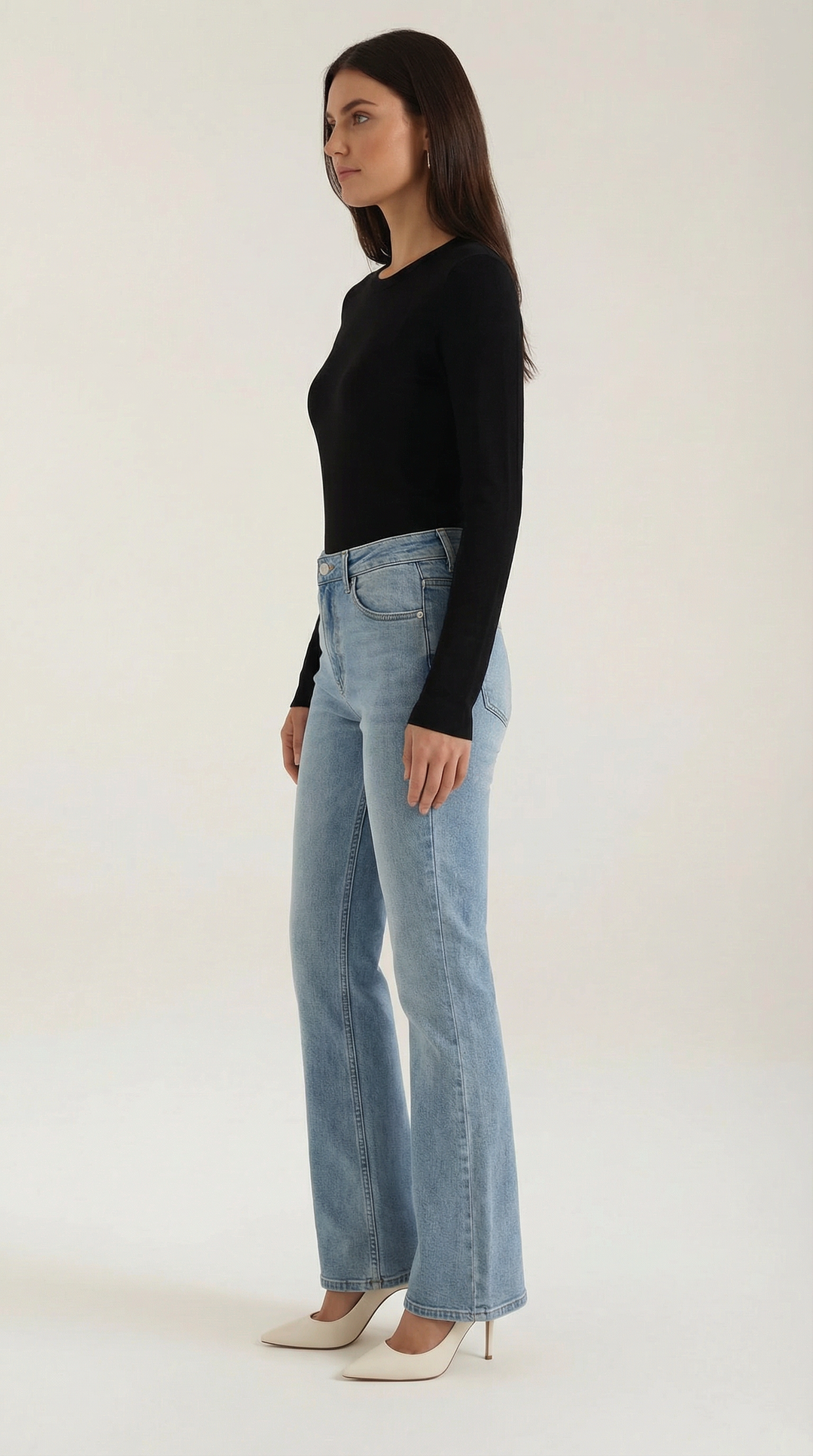 Women's Ribbed Long Sleeve Top – Crew Neck, Fitted Everyday Essential