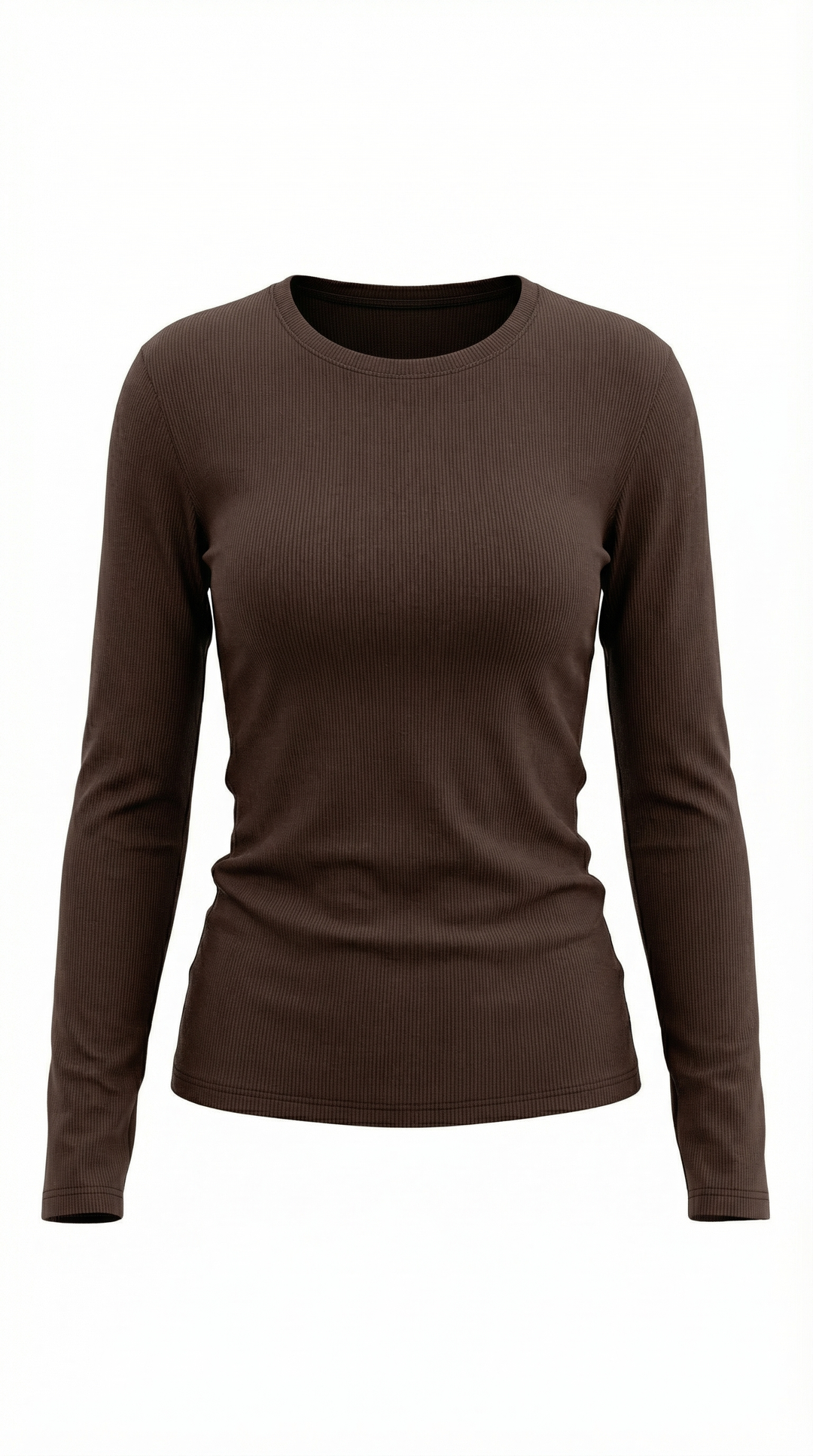 Women's Ribbed Long Sleeve Top – Crew Neck, Fitted Everyday Essential