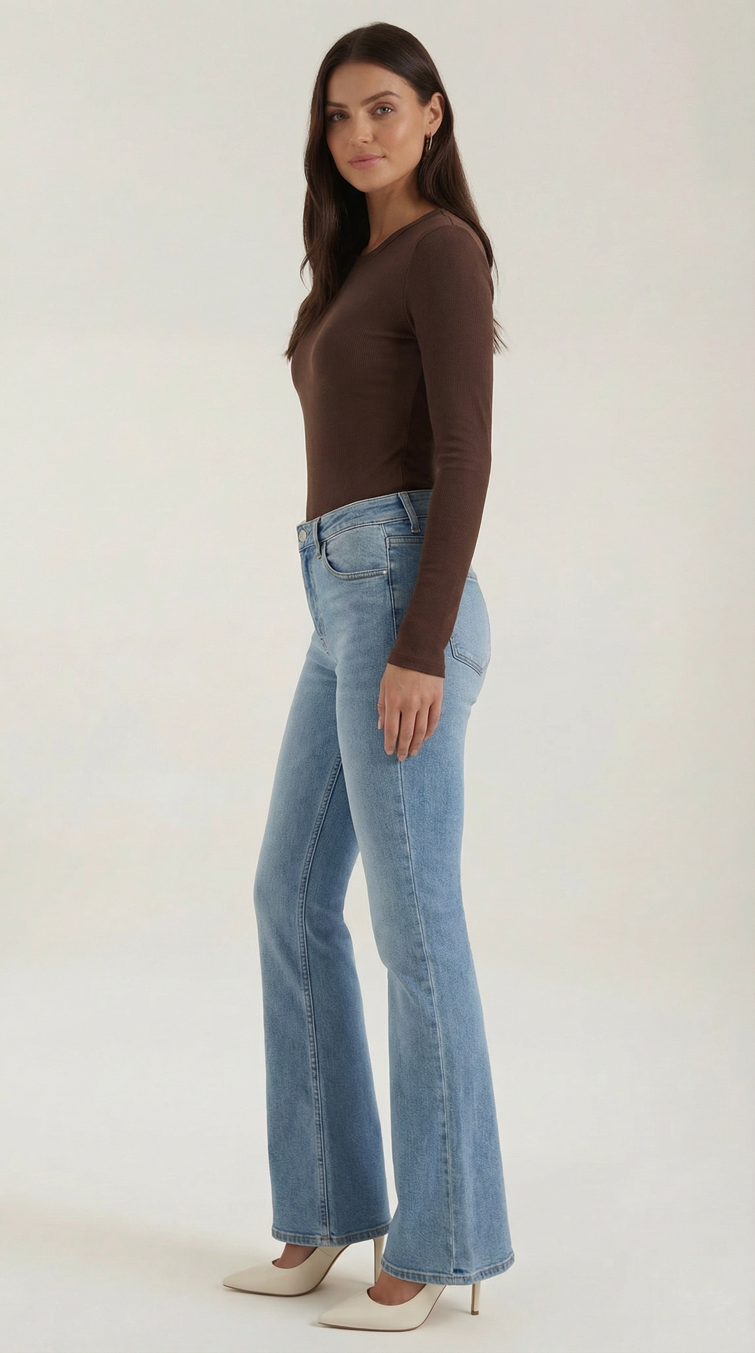 Women's Ribbed Long Sleeve Top – Crew Neck, Fitted Everyday Essential