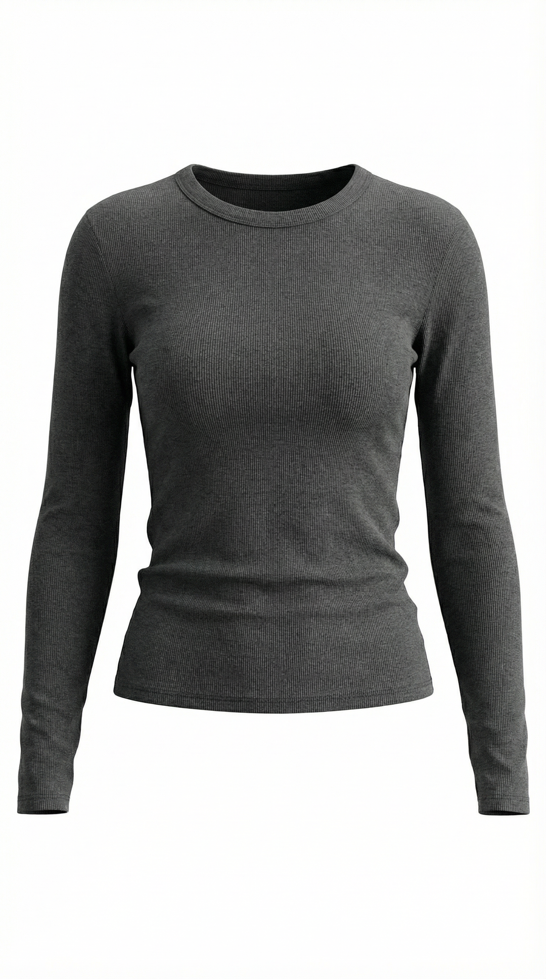 Women's Ribbed Long Sleeve Top – Crew Neck, Fitted Everyday Essential