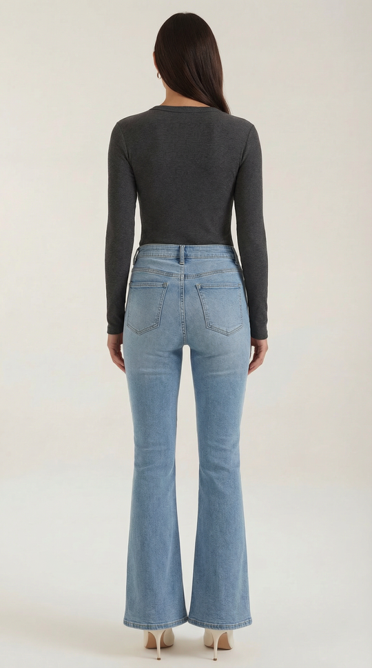 Women's Ribbed Long Sleeve Top – Crew Neck, Fitted Everyday Essential