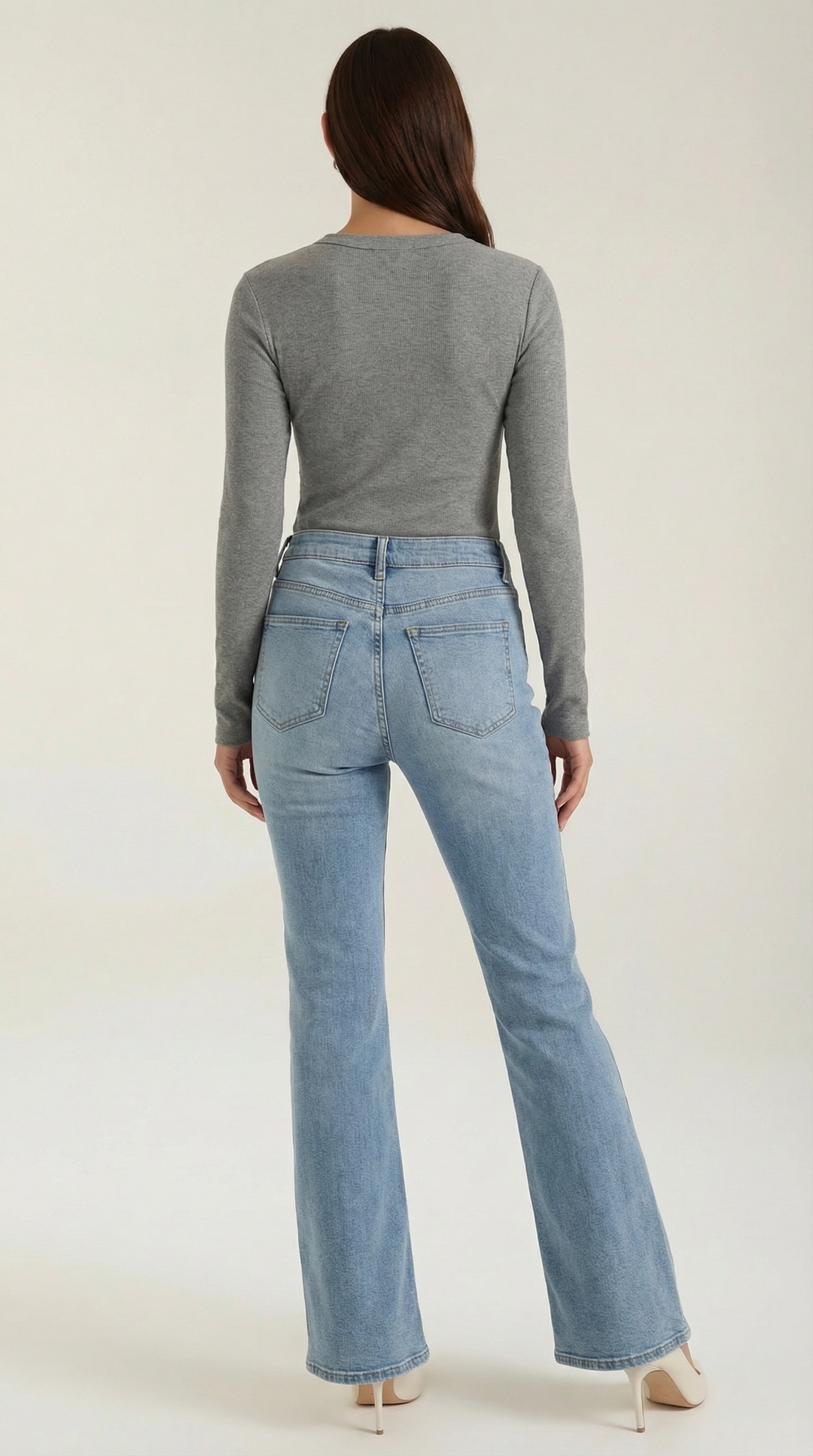 Women's Ribbed Long Sleeve Top – Crew Neck, Fitted Everyday Essential