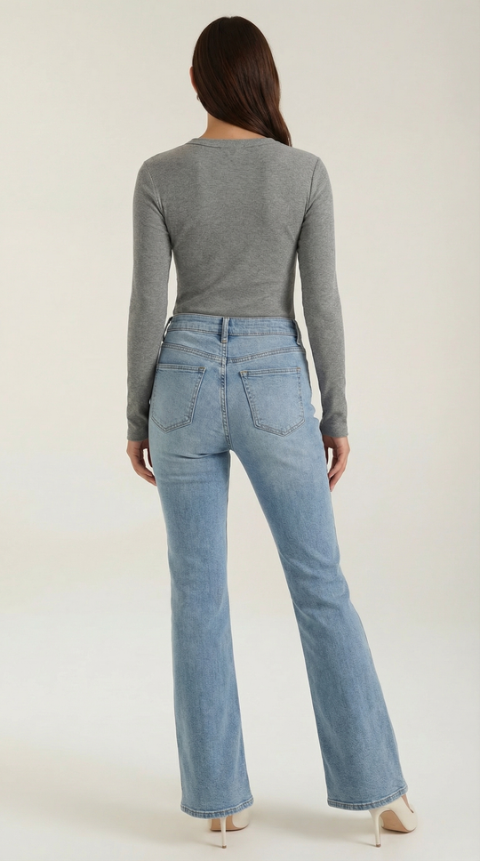 Women's Ribbed Long Sleeve Top – Crew Neck, Fitted Everyday Essential