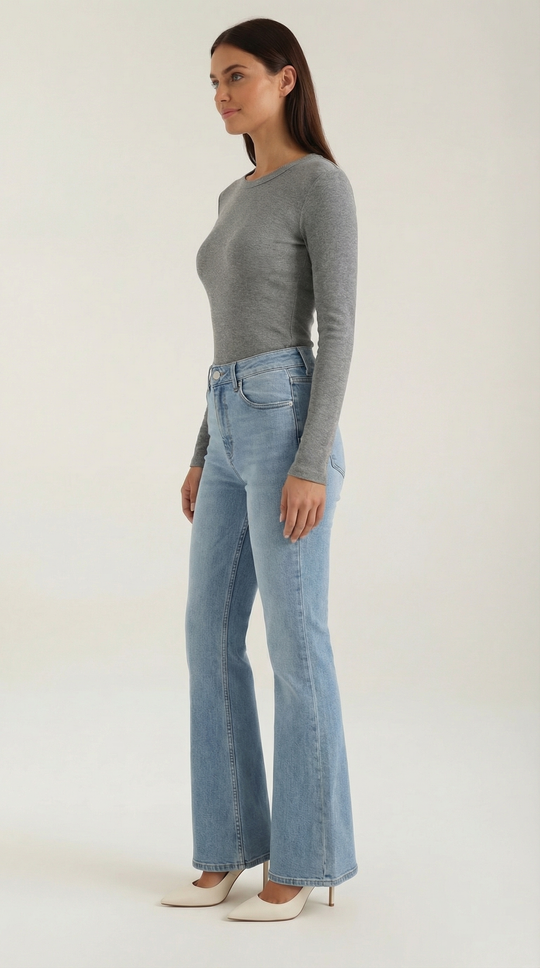Women's Ribbed Long Sleeve Top – Crew Neck, Fitted Everyday Essential