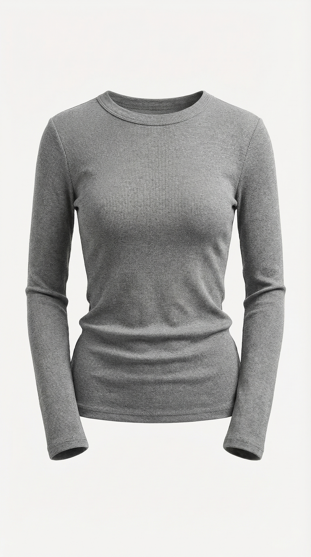 Women's Ribbed Long Sleeve Top – Crew Neck, Fitted Everyday Essential