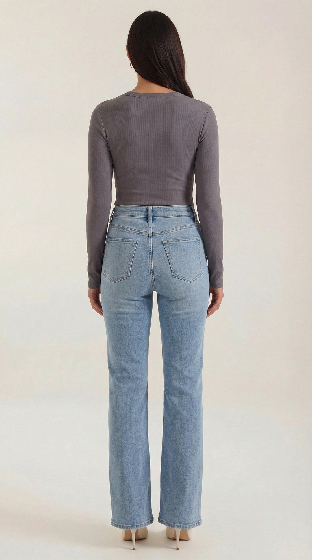 Women's Ribbed Long Sleeve Top – Crew Neck, Fitted Everyday Essential
