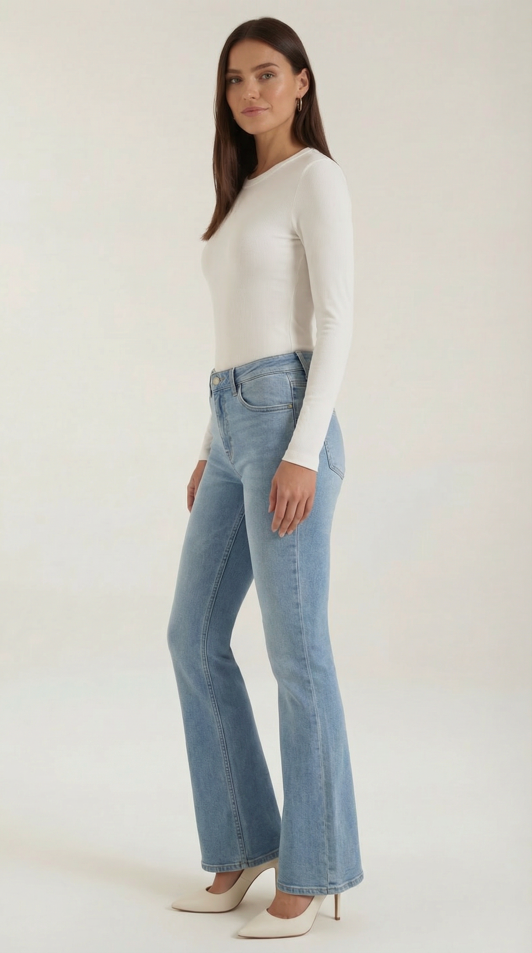 Women's Ribbed Long Sleeve Top – Crew Neck, Fitted Everyday Essential