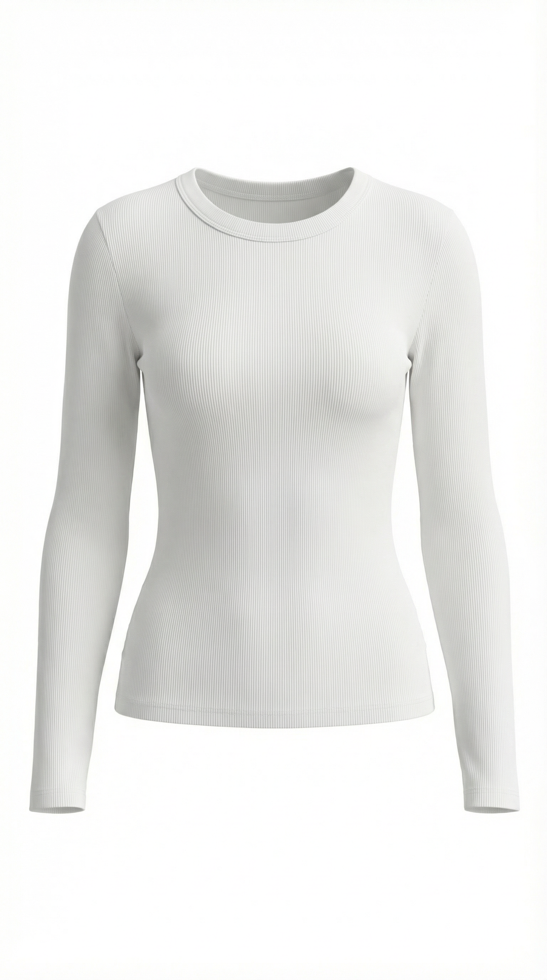 Women's Ribbed Long Sleeve Top – Crew Neck, Fitted Everyday Essential