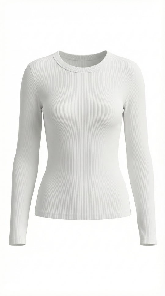 Women's Ribbed Long Sleeve Top – Crew Neck, Fitted Everyday Essential