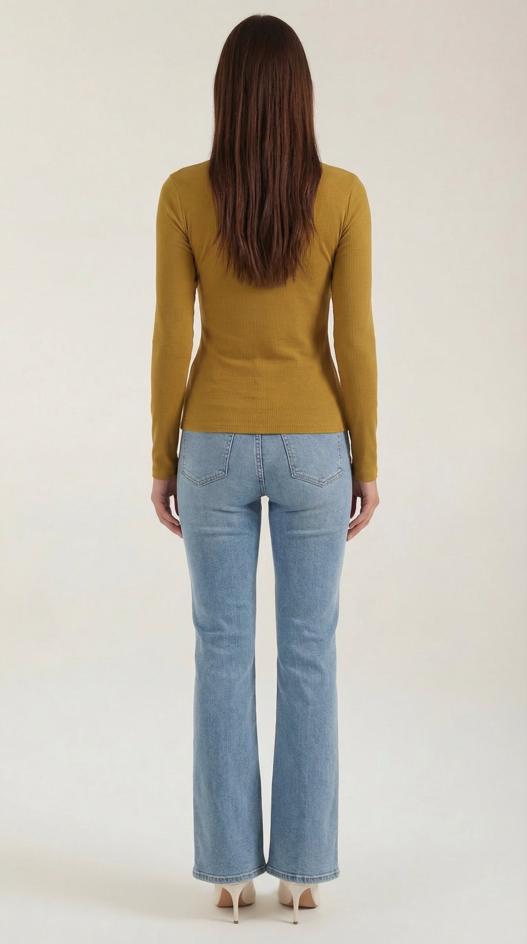 Women's Ribbed Long Sleeve Top – Crew Neck, Fitted Everyday Essential