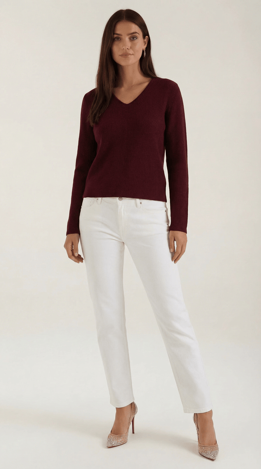 Women's Ribbed V-Neck Sweater | Timeless Style for Everyday Wear
