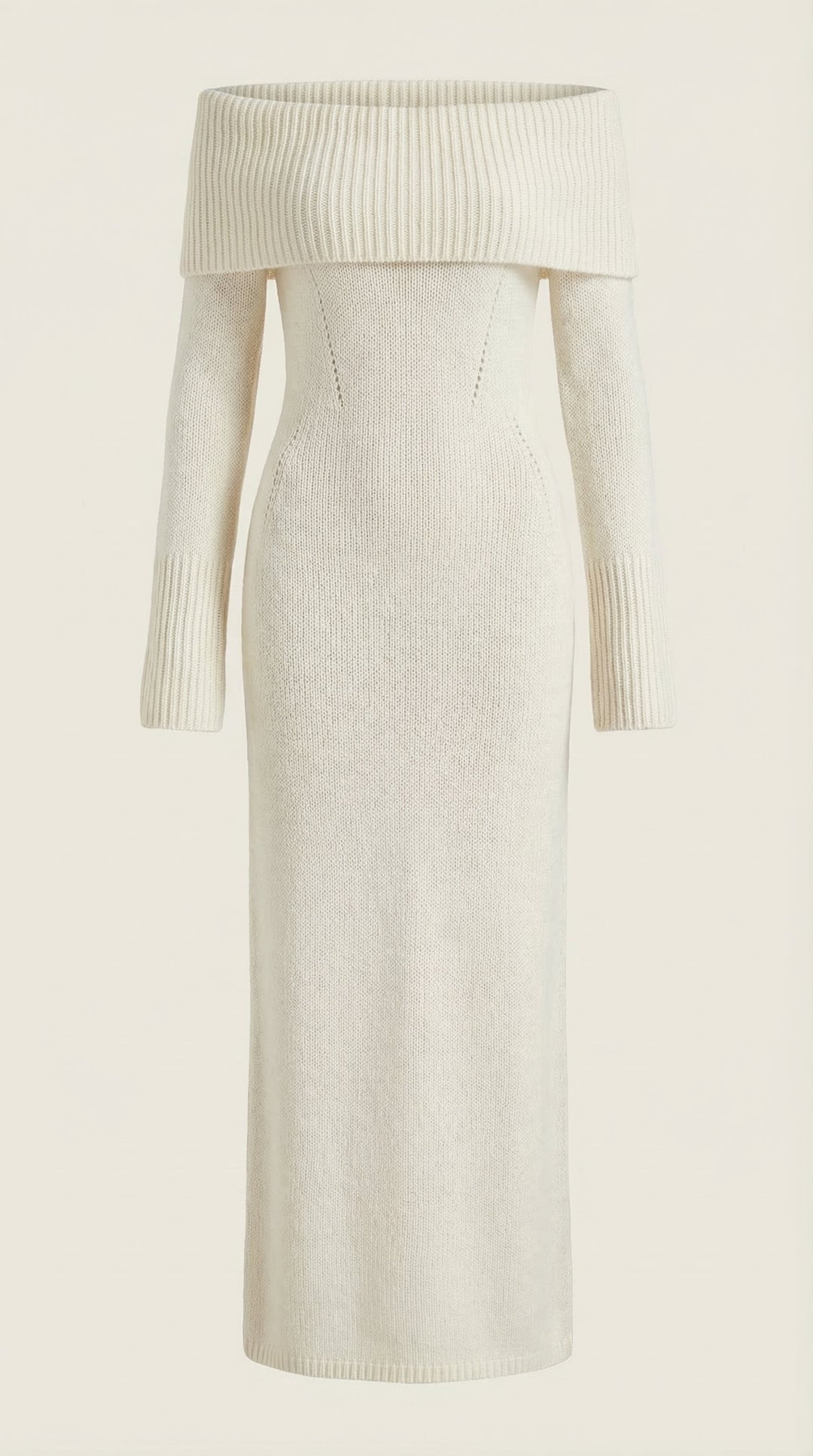 Women's Ribbed Bodycon Maxi Dress – Off-Shoulder, Bell Sleeves, Floor Length