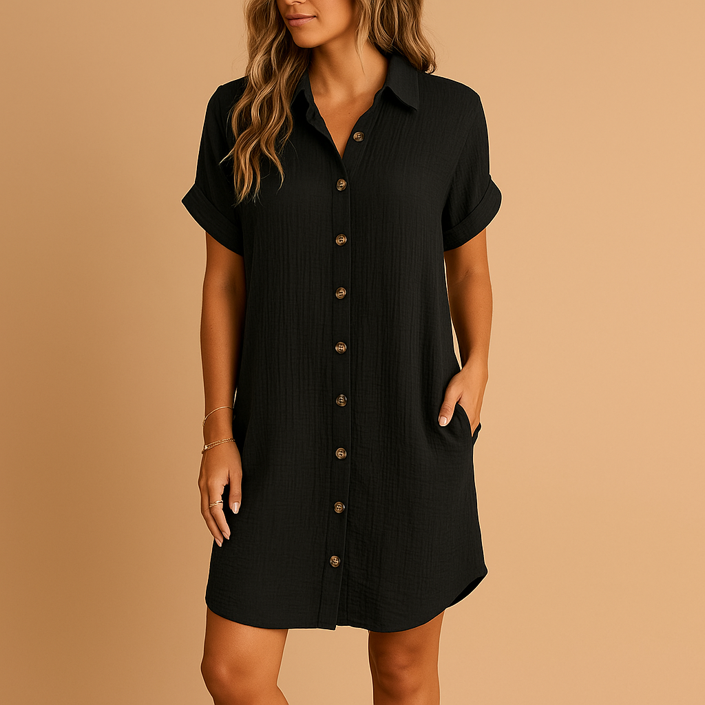 Women’s Shirt-Style Midi Dress with Belt Detail – Lightweight & Versatile for Warm Days