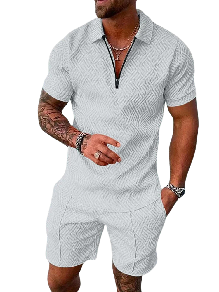 Men’s Summer Polo and Shorts Set – Zip Polo & Classic Fit