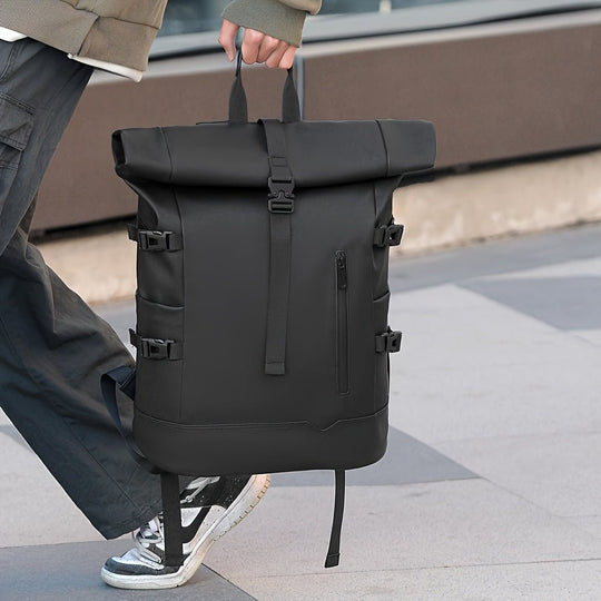 Men's Roll-Top Laptop Backpack – Water-Repellent Commuter Bag