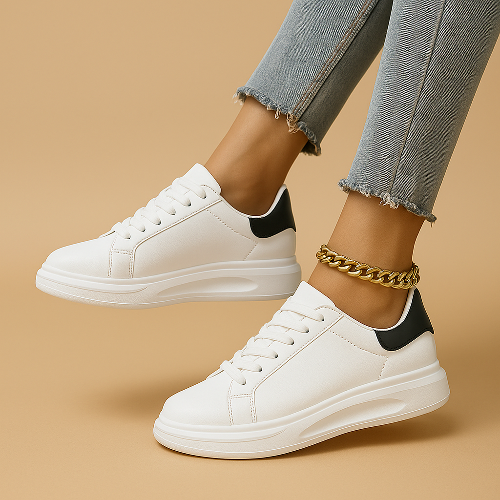 Women’s White Leather Sneakers – Minimalist Low-Top for Everyday Wear