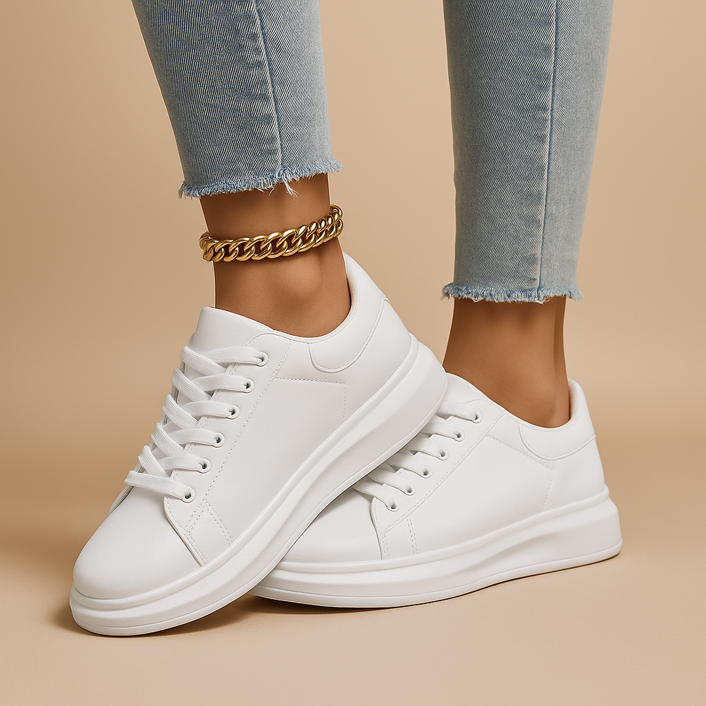 Women’s White Leather Sneakers – Minimalist Low-Top for Everyday Wear