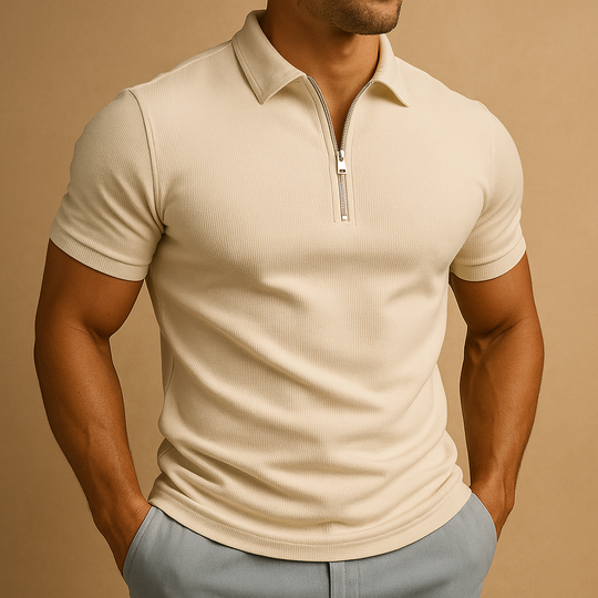 Men’s Zip Neck Polo Shirt – Slim Fit with Modern Casual Style