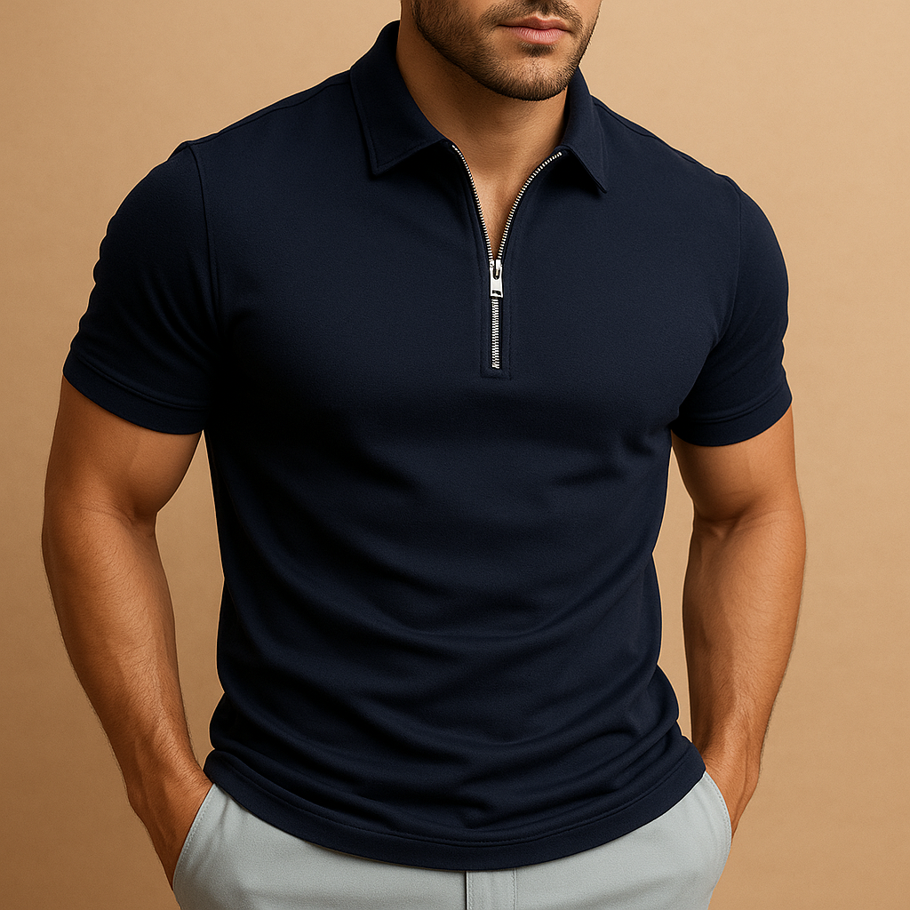 Men’s Zip Neck Polo Shirt – Slim Fit with Modern Casual Style