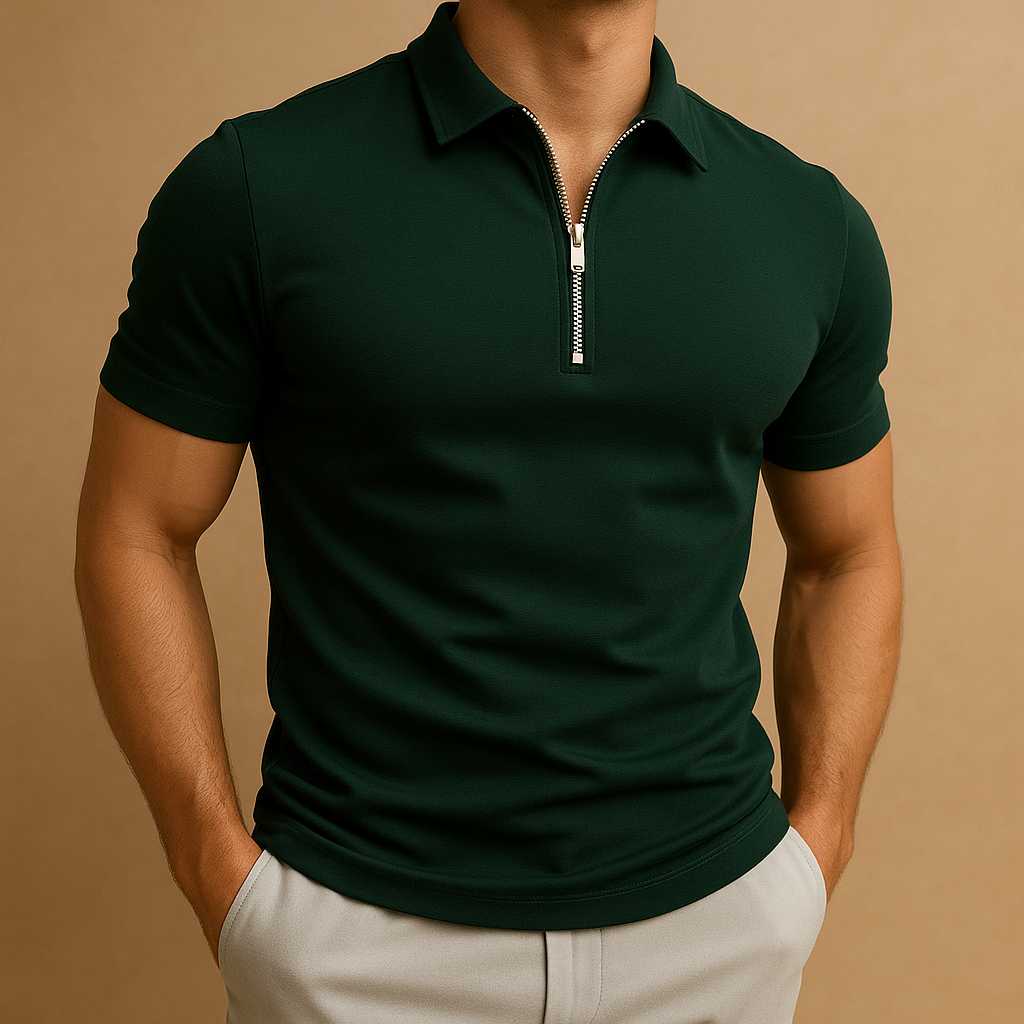 Men’s Zip Neck Polo Shirt – Slim Fit with Modern Casual Style