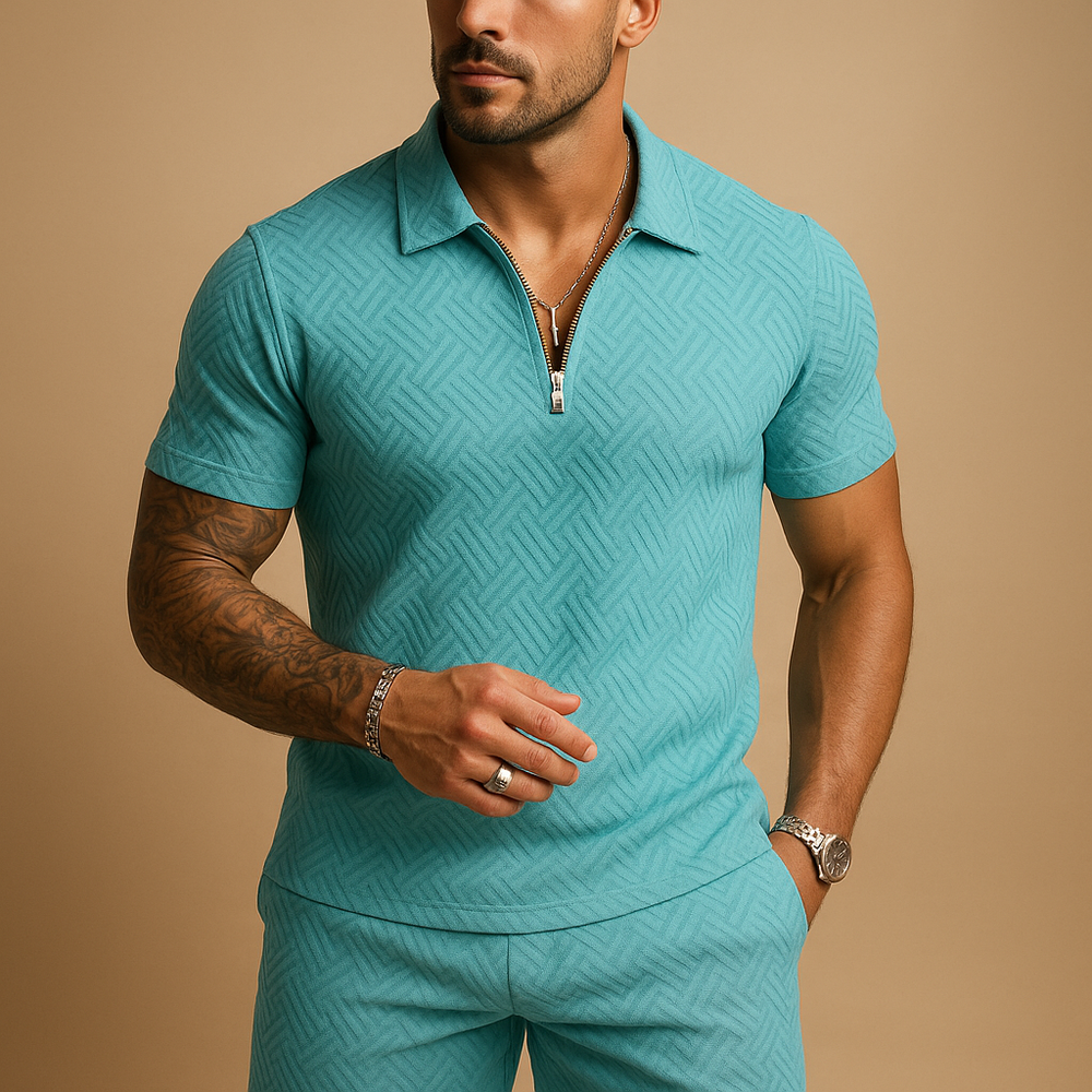 Men’s Zippered T-Shirt and Shorts Summer Set – Lightweight & Casual